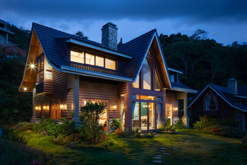 Modern property exterior illuminated with energy-aware lighting