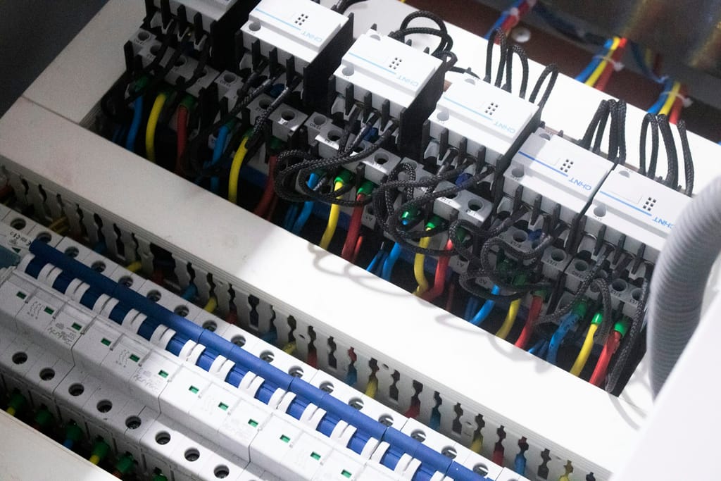 Close-up of professional electrical installation work inside a modern property