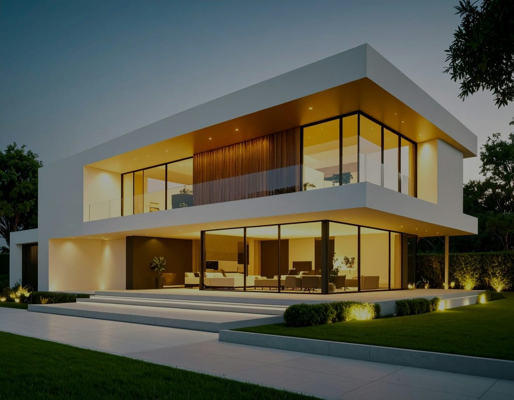 Modern property exterior with energy-aware lighting design